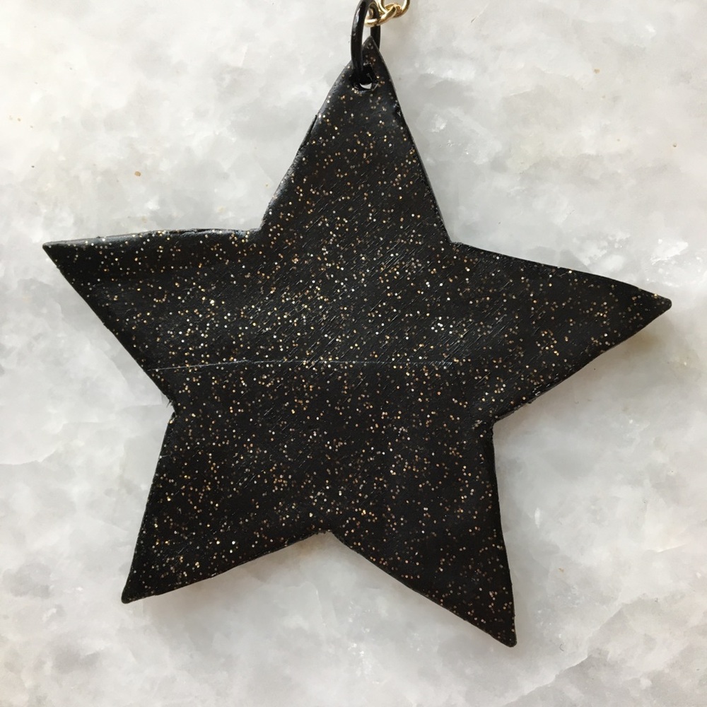 Large Black Stars with gold glitter accents handcrafted statement earrings ✨⭐️🖤 - Picture 5 of 13